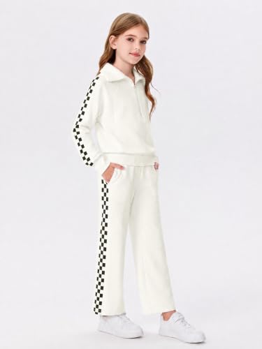 Image of Haloumoning Girls Sweatsuit 2 Piece Zip Long Sleeve Sweat Outfits | Half Zip,Waist drawstring,girls tracksuit