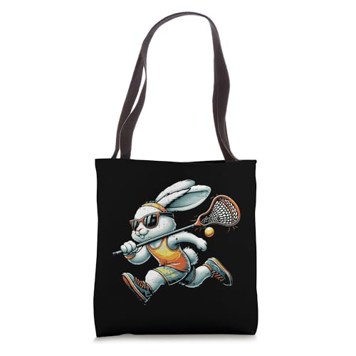 Bolso tote de conejo de Pascua jugador de lacrosse para hombres, niños y adultos miniatura 1