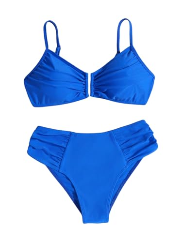 Milumia Girl's Swimsuit 2 Piece Pleated Spaghetti Strap Wired Bikini Set Beach Swimwear