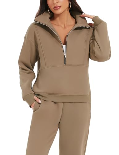 Eisctnd Womens Fleece 2 Piece Sweatsuit Lounge Set Long Sleeve Sweatshirt Jogger Pants Tracksuit Sweatsuit 2025 Fall Sets3