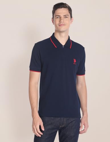 Image of U.S. POLO ASSN. Knitted Slim Fit Polo T Shirts for Men - 100% Cotton, Half Sleeves Mens Tshirt