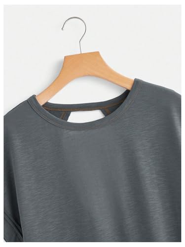 Image of SOLY HUX Women Open Back Tops Workout Backless Tee Casual Athletic Shirts Short Sleeve Oversized Gym T Shirt