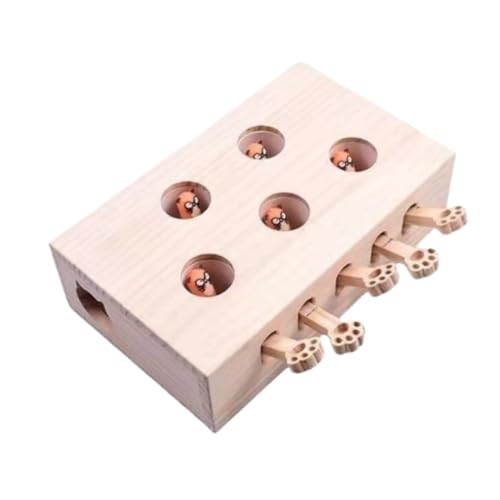 Rhljgbs 木製 モグラ叩き 猫 おもちゃ お洒落 ネコ ねこのおもちゃ 厳選木材使用 安全素材 ぬいぐるみ 穴の設計 興味アップ ねこじゃらし ペット マウス ネズミ 知育玩具 ペットグッズ (ナチュラルA,5つの穴)