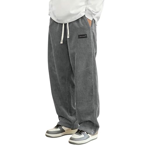 Mens Pants Loose Fit, Mens Corduroy Casual Pants, Elastic Waist, Straight Sweatpants