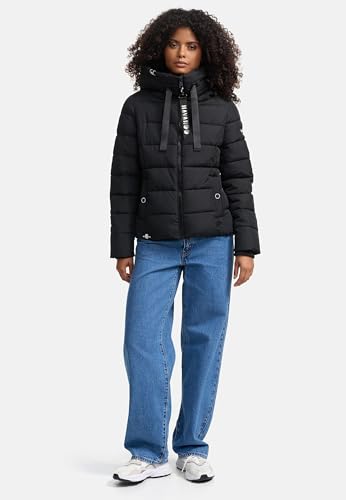 Navahoo Damen Winterjacke warme Steppjacke mit hohem Kragen und verstellbarer Kapuze Amayaa Black Gr. M