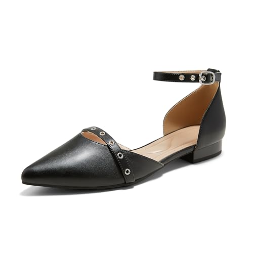 Arromic Pointed Toe Flats for Women Ankle Strap D'Orsay Fashion Comfortable Dressy Shoes