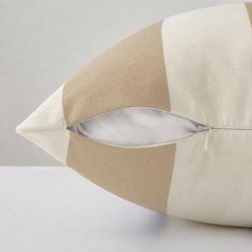 Image of Allorry Outdoor Pillow Covers 20x20 Set of 2 Light Brown Striped Decoration Throw Pillow Covers for Spring Summer Outdoor Waterproof Garden Patio Furniture Sofa Bed Home Decor JB007-L20