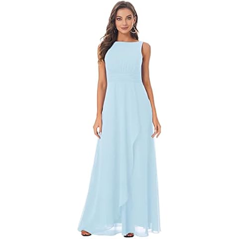 IEFIEL Vestido de Fiesta Largo de Gasa sin Manga Espalda en V Gris 44 Cover