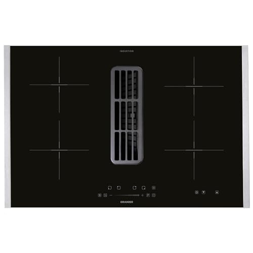 Oranier Kochfeld 80 cm Induktion KFA390 - großes Induktionskochfeld autark mit Abluft-Umluft Dunstabzug inkl. Kochfeld-Seitenleisten aus Edelstahl