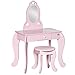 homcom Tavolo Trucco per Bambini con Sgabello in Legno, Toeletta con Specchio e Cassetto, 60x36x88cm, Rosa