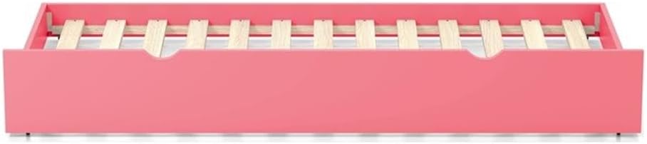 BOWERY HILL Transitional Solid Wood Twin Trundle, Pink Finish, 74.25" W x 40.5" D x 10.75" H, Cutout Handles, Caster Wheels, Youth Bedroom Storage, Compatible with Twin Mattress