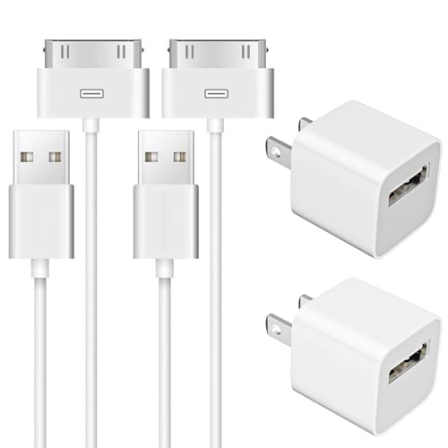 Paquete de 2 cables de 30 pines a USB para iPhone 4 | 2 adaptadores de cargador USB de 5 W | Certificado Apple MFi | Cable de carga USB de 30 pines para iPhone 4/4S/3G/3GS, iPad 1/2/3, iPod Classic