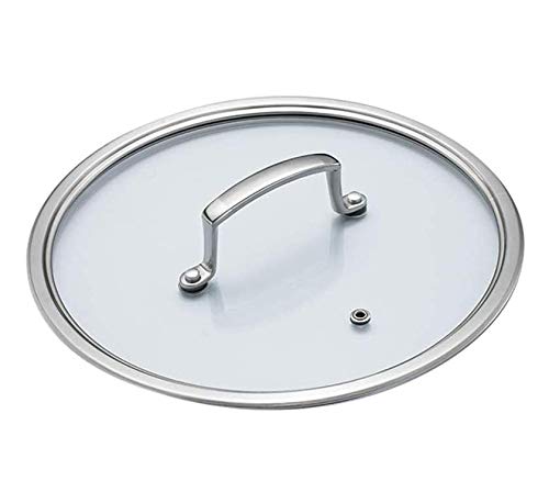 Coperchio di Vetro per pentole, Coperchio in Vetro con Maniglia in Metallo, Bordo in Acciaio Inox, for Forno e lavastoviglie, Trasparente, Argento, 16-26 cm(24cm)