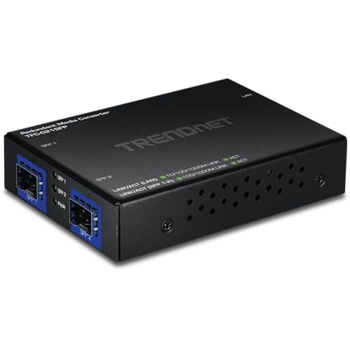 Image of TRENDnet 1000BASE-T to Dual SFP Fiber Media Converter with Redundant Mode, TFC-G21SFP, 1 x Gigabit RJ45 Port, 2 x Gigabit SFP Ports, NDAA & TAA Compliant