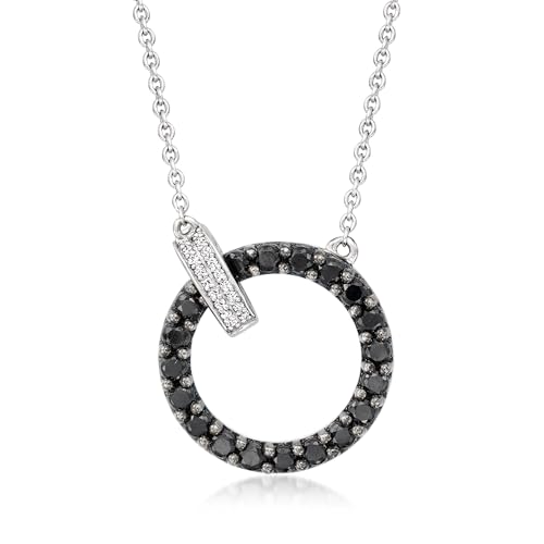 Ross-Simons 1.60 ct. t.w. Black Spinel and .10 ct. t.w. Diamond Circle Clasp Necklace in Sterling Silver
