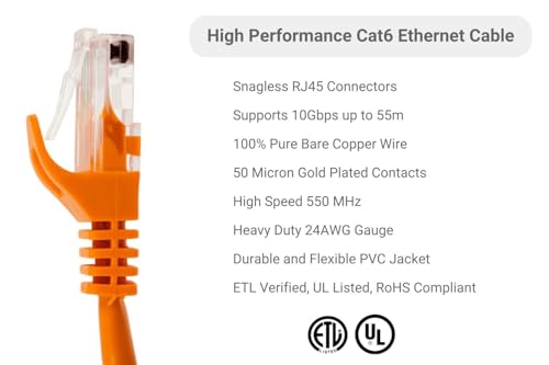 Cable de red Cat6 UTP patch cord 1 ft naranja miniatura 2