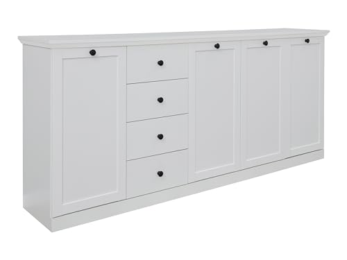 trendteam smart living - Baxter - Sideboard - Weiß - Anrichte mit 4 Schubladen und 12 verstellbaren Einlegeböden - (BxHxT) 195 x 88 x 41 cm - Landhausstil - Kratzfest trendteam smart living - Baxter - Sideboard - Weiß - Anrichte mit 4 Schubladen und 12 verstellbaren Einlegeböden - (BxHxT) 195 x 88 x 41 cm - Landhausstil - Kratzfest