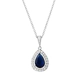 Mariell Dark Midnight Blue Sapphire Cubic Zirconia Crystal Bridal Necklace, Teardrop Pendant, Prom, Wedding, Something Blue Jewelry Gift for Women