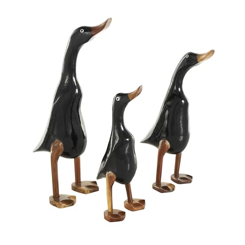 Set de 3 estatuas decorativas de madera negra, 16, 14 y 11 pulgadas