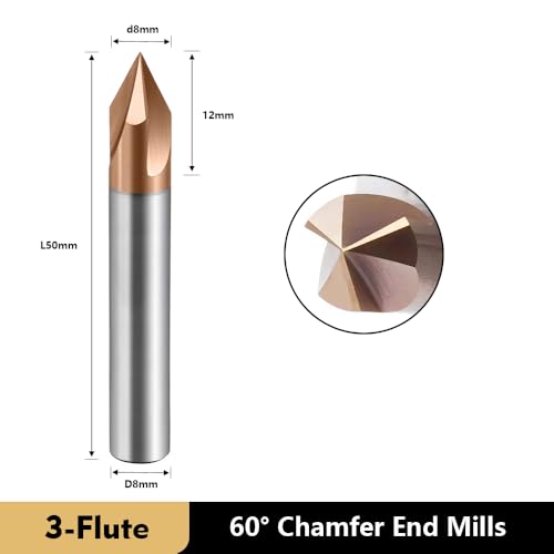 Image of Carbide Chamfer End Mills CNC Carving Bits 3 Flute TiSiN Coating V Groove 60 Degree for Different Material Like Steel Aluminum Copper Alloy 5 Pcs D8*50mm