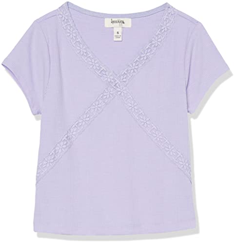 Speechless Girls' Short Sleeve Rib Knit and Lace Accent Top