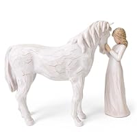 Eremaoy Horse Gifts for Girls Women,Girl Caress Horses Resin Decor for Horse Lovers, Sculpted Hand-Painted Stuff Figurines Statue Decoration Memorial Gift for Cowgirls,Christmas,Ornament(White)