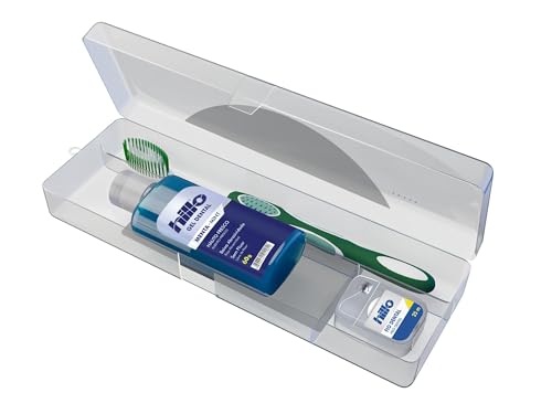 Estojo com Kit Viagem Hillo, Gel Dental Menta 60g, Fio Dental Hillo 25 Metros e Escova de Dente de Viagem