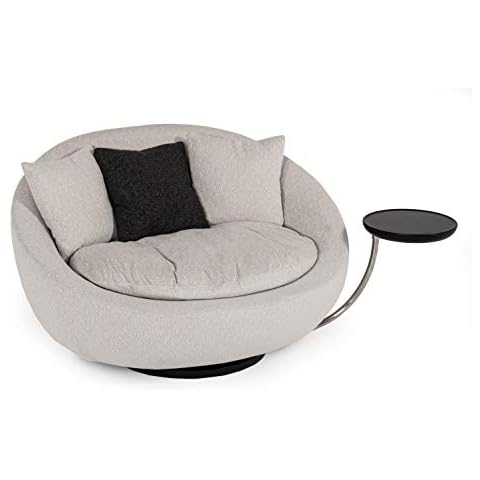 Limari Home Latasha Collection Modern Style Fabric Upholstered Living Room Lounge Chair with Swivel Base & Moveable Tray, Grey Cover