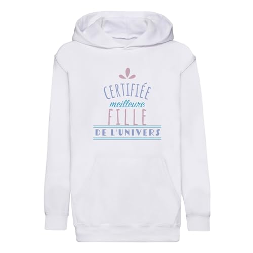 Sweat à capuche enfant imprimé Meilleure Fille de l'univers en coton