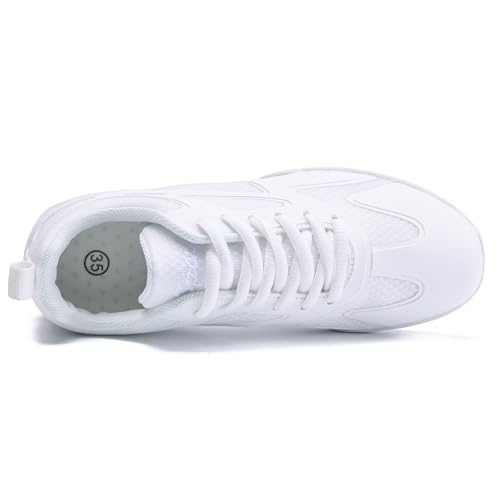 Image of White Cheer Shoes for Girls Womens Cheer Shoes Youth Girls Cheerleading Shoes Competition Gear Dance Tennis Sports Training Athletic Comfortable Flats Breathable Soft Kids Cheer Sneakers