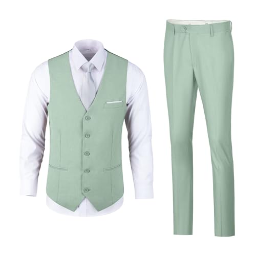 Fxzpiodi Mens 2 Piece Suit Vest Pant Set Slim Fit Casual Solid Waistcoat Vests Pants with Pocket Wedding Prom Suit for Men2