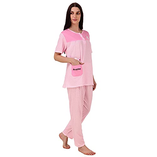 Image of Miley Premium Night Suit Set for Women with Top & Pyjama Set, Night Suits for Women Stylish, Cute Cotton Beauty Sleep Printed Sleep Wear with Small Bunny Pockets.