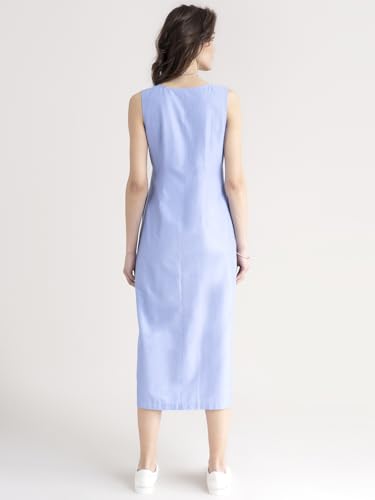 Image of FableStreet Women Casual Midi Cotton Button Down A-Line Dress | Button Down Flowly Dress Perfect for Outings