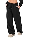 Svuitmsl Women Drawstring High Waisted Joggers Casual Y2k Wide Leg Sweatpants Elastic Low Waist Straight Pants with Pockets (A-Black, L)