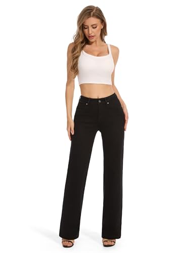FLYING BANANA Women's High Waisted Wide Leg Baggy Stretch Denim Jeans (Black, 2)4