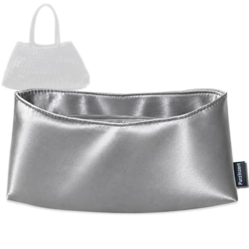 PurzInzert Premium Satin Silk Insert for Dragon Diffusion Santa Croce Small/Large (Steel, Santa Croce Big), Lightweight Organizer, Zipper Pocket Custom Fit Handbag Purse Liner