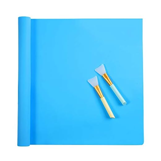 Oversize Silicone Craft mat(23.2 in x 15.6 in), Liquid, Resin Jewelry Casting Molds Mat, Multi-Purpose Food Grade Silicone Placemat (Blue), with 2 PCS Silicone Brushes