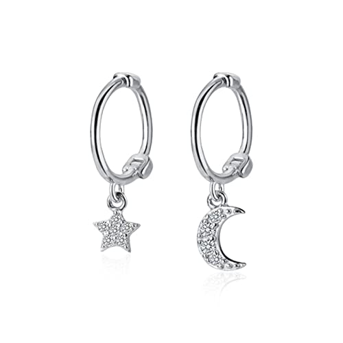Boucle d'oreille étoile lune asymétrique en argent femme bijouterie fine