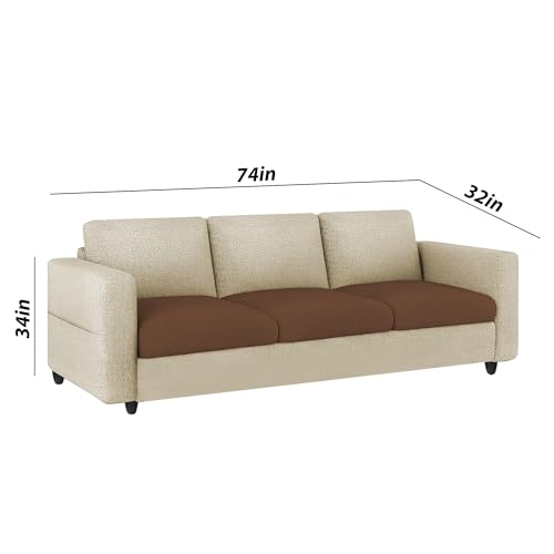 Image of BRAXTON Brody 3 Seater Sofa with Ottoman Set for Living Room (Cream Brown Fabric) Premium Fabric Sofa