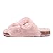 Rainlin Women's Fuzzy Slippers Comfy Cork Footbed Fluffy Slides Open Toe Indoor Outdoor House Shoes with Arch Support Pink Size 8