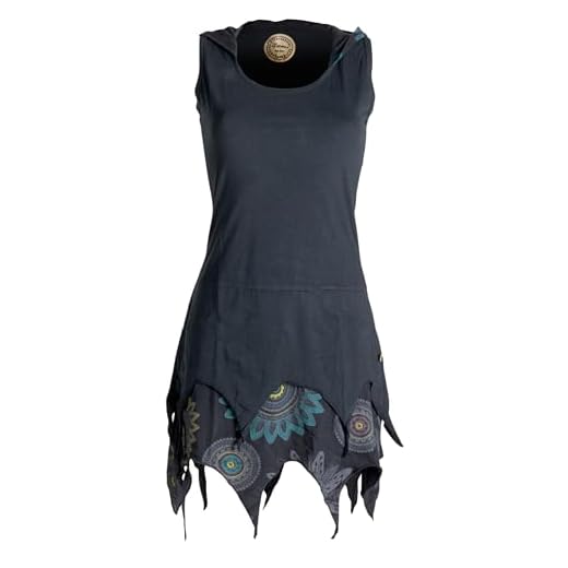 Sannysis Damen Strandkleid Boho Tunika Sommerkleid Große Größen V-Ausschnitt Paisley Blumenkleid Loose T-Shirt Kleid 60er Jahre Hippie Longshirt Floral Minikleid 4 Vishes - Alternative Bekleidung - Zipfelige Elfentunika - im Lagenlook mit Blumen Bedruckt Schwarz 42 (XL)