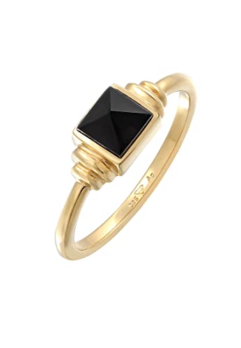 Bague Elli PREMIUM carré vintage onyx argent 925 doré haut de gamme