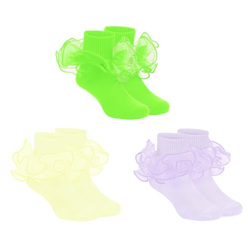 Zando Ruffle Socks for Girls - Double Lace Frilly Ankle Tutu Socks