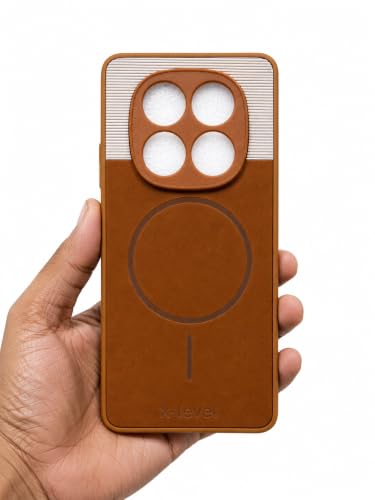 Image of Bintage Mac Safe Design Hard Slim Back Case | Soft Border Camera Protect | Dual PU Leather Finish Back Cover Compatible for REDMI Note 14 Pro 5G - White & Brown