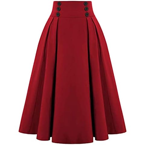 Moessa Women Punk Skirt Vintage High Waist Pleated Skirt Steampunk Skirts Retro Ruffles Lace Viking Costume Skirt C583-Red-S Cover