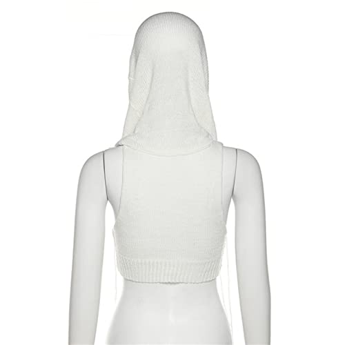 Image of Women Knitted Hoodie Sweater Vest Sexy Sleeveless Hollow Out Hooded Crop Top Streetwear Rave Oufit