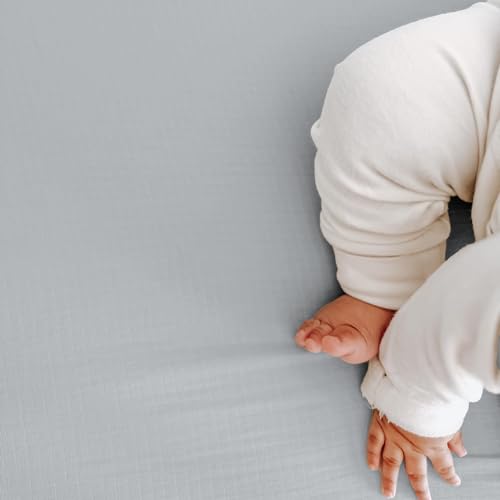 Image of Newton Baby Fitted Mini Crib Sheets (2-Pack) | Organic Muslin Cotton, Breathable & Soft Baby Sheets, Washable Baby Mattress Sheets, Fits Mini Crib Mattresses 24 inch x 38 inch, Twilight Grey