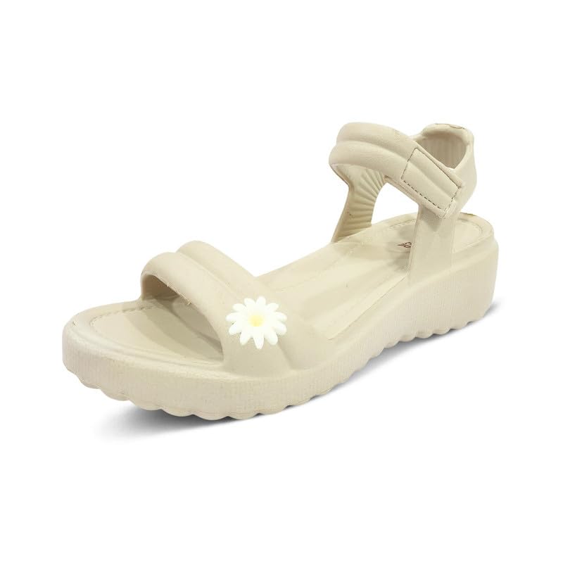 Image of Women's Platform Wedge Sandal with Daisy Flower Embellishment | Ankle Strap EVA Sole | Lightweight Casual Sandal for Women & Girls | Comfortable Daily Wear
