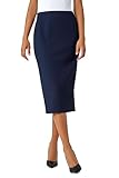 Roman Originals Textured Pencil Skirt for Women UK Ladies Jersey Work Office Smart Formal Bodycon Under The Knee Length Calf Length Midi Tight Fitted Straight Shift - Navy - Size 14