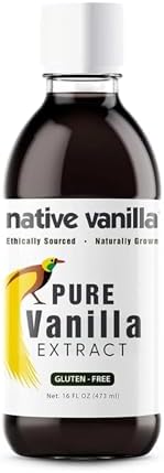 16 oz Pure Vanilla Extract - 100% Real Vanilla Extract - For Cooking, Drinks & Desserts - 100% Vegan, Sugar Free & Kosher - Non-GMO & Gluten-Free - Native Vanilla